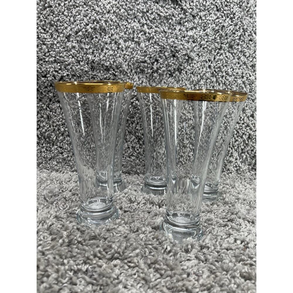 Vtg Circleware Crystal 7 1/8” Gold Encrusted Trim 10Oz Pilsner Glass Classique 5